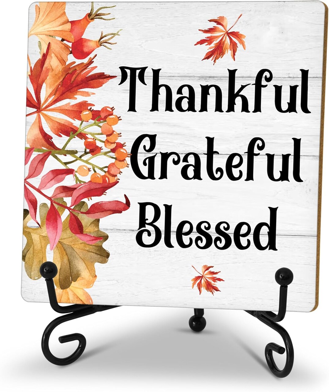 Fall Thankful Grateful Blessed Sign Tabletop Decor With Stand
